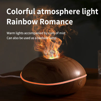 Flame Aroma Diffuser 200ml Black | Essential Oil Humidifier with Remote & 7-Color LED Light BLACK