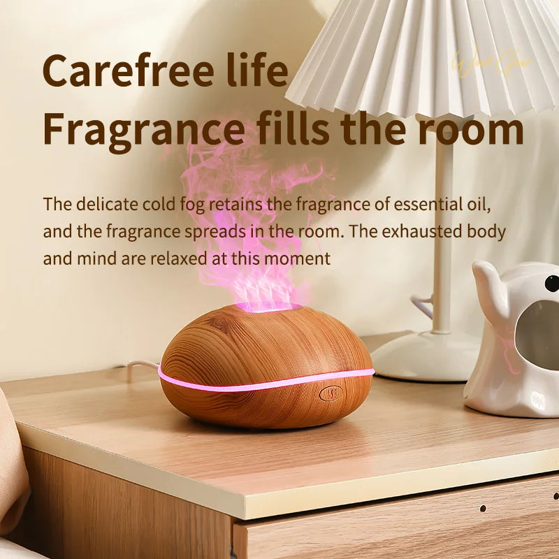 Flame Aroma Diffuser 200ml Black | Essential Oil Humidifier with Remote & 7-Color LED Light BLACK