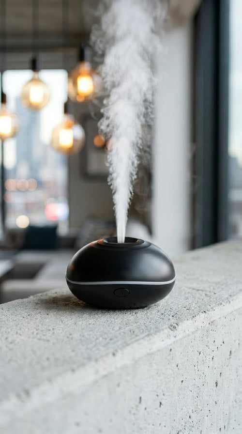 Flame Aroma Diffuser 200ml | Essential Oil Humidifier with Remote & 7-Color LED Light | Mayjam - Black